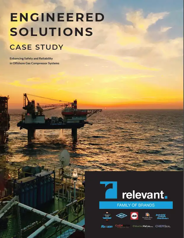 Illustration of enhancing safety and reliability in gas compressor systems, showcasing Relevant Industrial's case studies and engineered solutions for offshore platforms.